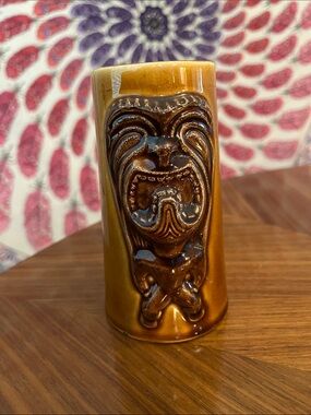 Vintage Tiki Ceramic Mug in Glossy Brown